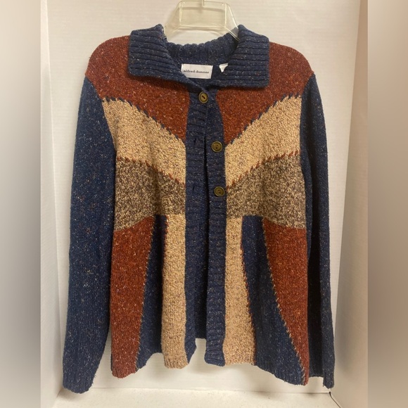Alfred Dunner Multicolor Patchwork Knit 3 Button Cardigan Dunner Stunner! Size L - Picture 2 of 6